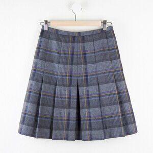 Vintage Gray Plaid 100% Wool Pleated Skirt Size 28 | Small Academia Prep